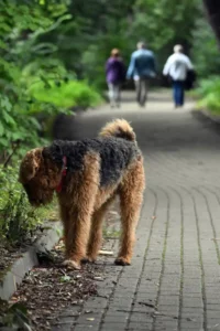 Hund auf Gehweg